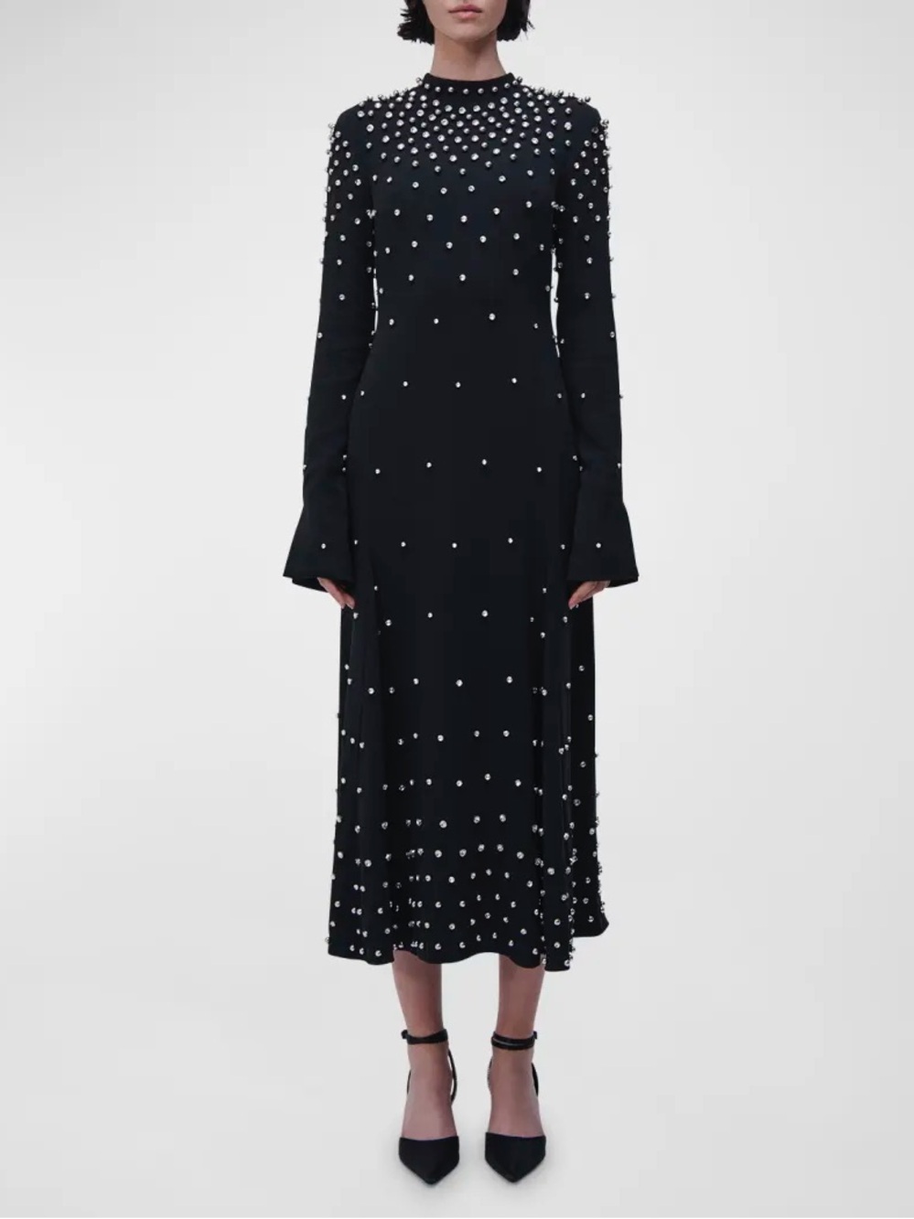 SIMKHAI
Arielle Diamante Long-Sleeve Mock-Neck Midi Dress